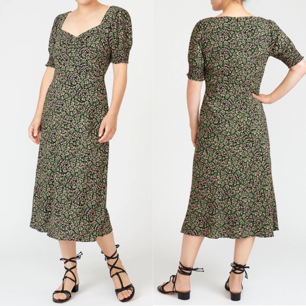 J Crew Smocked Sleeve Floral Midi Dress